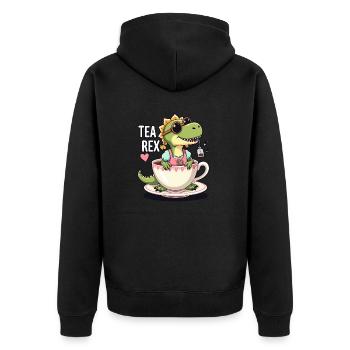 Tea Rex Trachtenshirt Dirndl T-Rex - Unisex Premium Bio Zip Hoodie - Schwarz - Hinten - Nico (187cm)