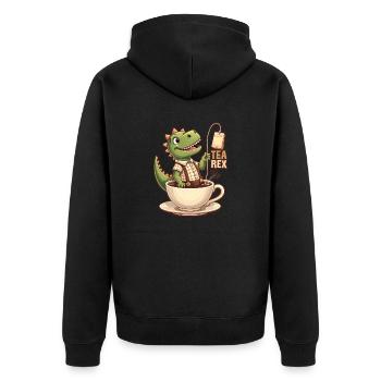Tea Rex Tyrannosaurus Rex Lederhose Lederhosn - Unisex Premium Bio Zip Hoodie - Schwarz - Hinten - Nico (187cm)
