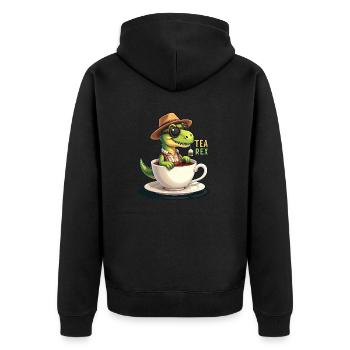 Tea Rex Tyrannosaurus Rex Lederhosn - Unisex Premium Bio Zip Hoodie - Schwarz - Hinten - Nico (187cm)