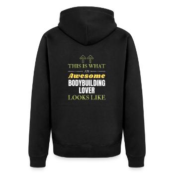 So sieht ein großartiger Bodybuilding-Liebhaber aus l - Unisex Premium Bio Zip Hoodie - Schwarz - Hinten - Nico (187cm)