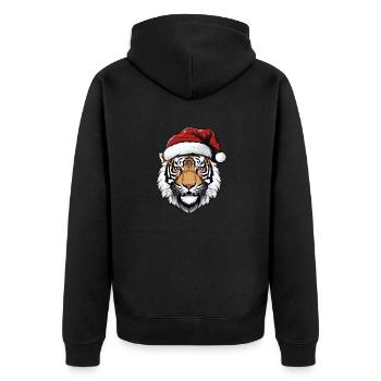 Tiger Kopf Weihnachten Portät - Unisex Premium Bio Zip Hoodie - Schwarz - Hinten - Nico (187cm)