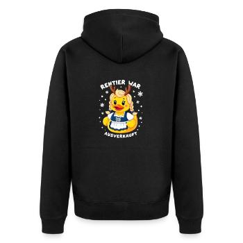 Rentier war ausverkauft - Unisex Premium Bio Zip Hoodie - Schwarz - Hinten - Nico (187cm)
