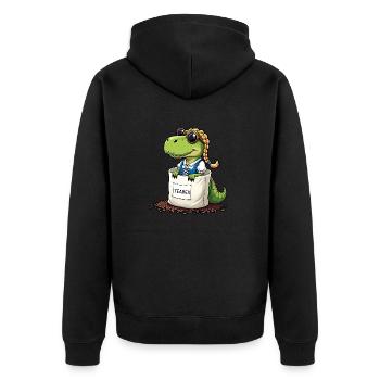 Tea Rex Dinosaurier traditionellen Dir Tee - Unisex Premium Bio Zip Hoodie - Schwarz - Hinten - Nico (187cm)