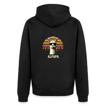 Alpapa Alpaka Lama Fan Liebhaber Dad Vater - Unisex Premium Bio Zip Hoodie - Schwarz - Hinten - Nico (187cm)