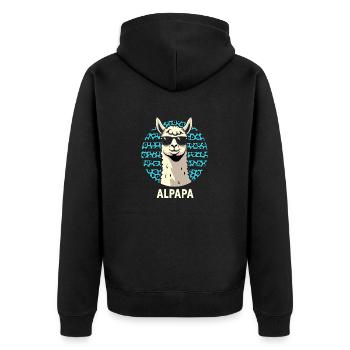 Alpapa Alpaka Lama Fan Liebhaber Vater - Unisex Premium Bio Zip Hoodie - Schwarz - Hinten - Nico (187cm)