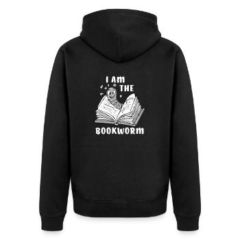 BOOK WORM I AM THE BOOKWORM - Unisex Premium Organic Zip Hoodie - black - Back - Nico (187cm)