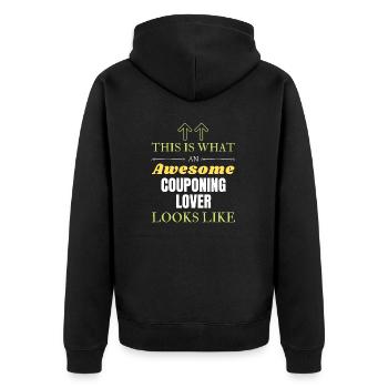 This is what an awesome Couponing lover looks like - Unisex Premium Organic Zip Hoodie - black - Back - Nico (187cm)