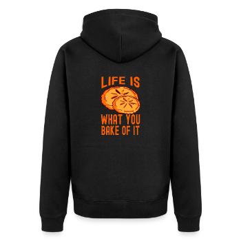 Das Leben ist das, was du daraus backst Backen - Unisex Premium Bio Zip Hoodie - Schwarz - Hinten - Nico (187cm)