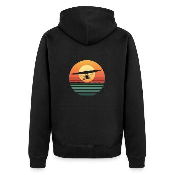 Oldtimer-Hängegleiter-Sonnenuntergang - Unisex Premium Bio Zip Hoodie - Schwarz - Hinten - Nico (187cm)