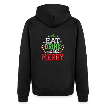 Eat Drink And Be Merry Christmas Spirit - Unisex Premium Bio Zip Hoodie - Schwarz - Hinten - Nico (187cm)