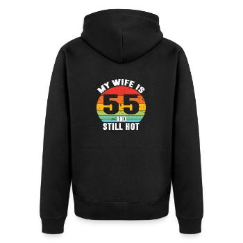 My Wife Is 55 And Still Hot, I Love My Pretty Wife - Unisex Premium Organic Zip Hoodie - black - Back - Nico (187cm)