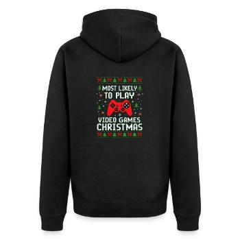 Ich würde am liebsten an Weihnachten - Unisex Premium Bio Zip Hoodie - Schwarz - Hinten - Nico (187cm)