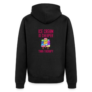 Eisbecher Billiger Therapie Süße Sahne - Unisex Premium Bio Zip Hoodie - Schwarz - Hinten - Nico (187cm)