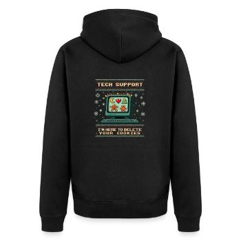 I'm Here To Delete Your Cookies – Holiday Fun - Unisex Premium Bio Zip Hoodie - Schwarz - Hinten - Nico (187cm)