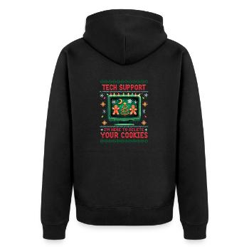 Tech Support – "I'm Here To Delete Your Cookies" - Unisex Premium Bio Zip Hoodie - Schwarz - Hinten - Nico (187cm)