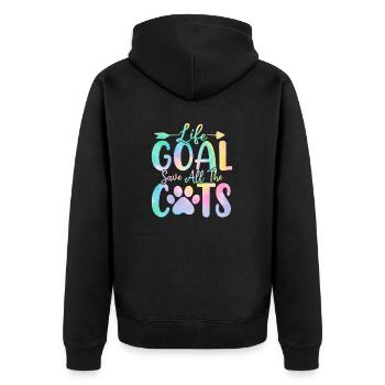 Lebensziel Rette alle Katzen Tie Dye Lustige Pflege - Unisex Premium Bio Zip Hoodie - Schwarz - Hinten - Nico (187cm)