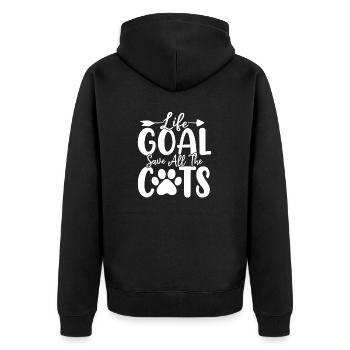 Lebensziel Rette alle Katzen Funny Animals Shelter - Unisex Premium Bio Zip Hoodie - Schwarz - Hinten - Nico (187cm)