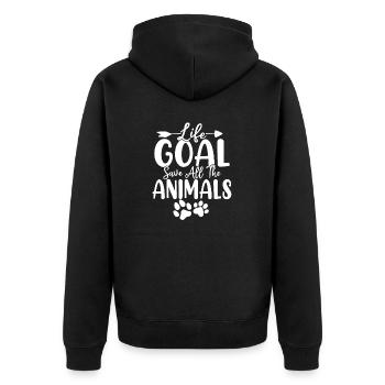 Lebensziel Rette alle Tiere Foster Rescue - Unisex Premium Bio Zip Hoodie - Schwarz - Hinten - Nico (187cm)