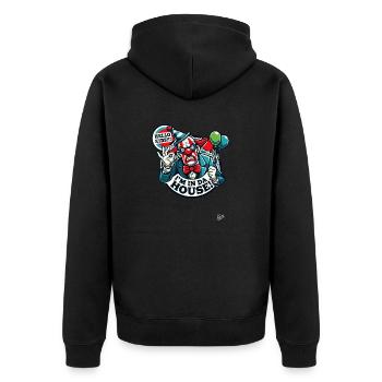 Der fiese und miese Clown ist im Haus - Unisex Premium Bio Zip Hoodie - Schwarz - Hinten - Nico (187cm)