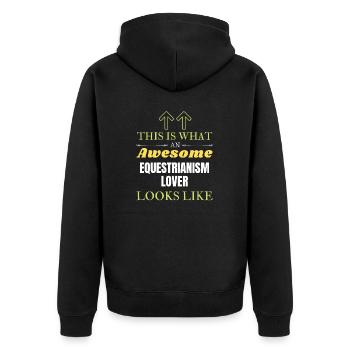 So sieht ein großartiger Pferdeliebhaber aus - Unisex Premium Bio Zip Hoodie - Schwarz - Hinten - Nico (187cm)