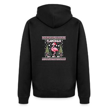 Weihnachts-Flamingo – Lustiges Ho! Ho! Ho! - Unisex Premium Bio Zip Hoodie - Schwarz - Hinten - Nico (187cm)