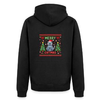 Merry Catmas – Katze unter dem Weihnachtsbaum - Unisex Premium Bio Zip Hoodie - Schwarz - Hinten - Nico (187cm)