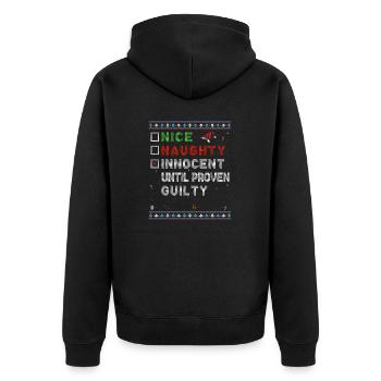 Nice Naughty – Innocent Until Proven Guilty – - Unisex Premium Organic Zip Hoodie - black - Back - Nico (187cm)