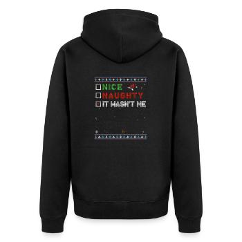 Nice Naughty – Ich war es nicht – Weihnachtshumor - Unisex Premium Bio Zip Hoodie - Schwarz - Hinten - Nico (187cm)