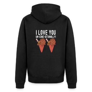 I Love You Un-cone-ditionally Creme - Unisex Premium Bio Zip Hoodie - Schwarz - Hinten - Nico (187cm)