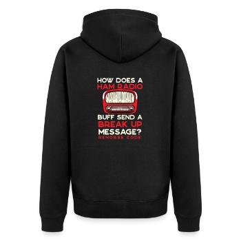 Funk Reue Code Amateurfunk - Unisex Premium Bio Zip Hoodie - Schwarz - Hinten - Nico (187cm)