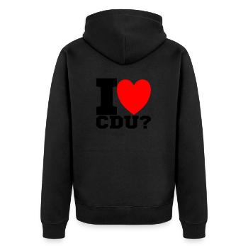 I love CDU - Unisex Premium Bio Zip Hoodie - Schwarz - Hinten - Nico (187cm)