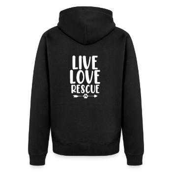 Live Love Rescue Tierschutz Lustige Pflege - Unisex Premium Bio Zip Hoodie - Schwarz - Hinten - Nico (187cm)