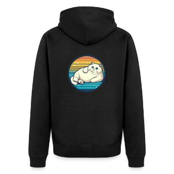 fat, fat, white cat with blue eyes - Unisex Premium Organic Zip Hoodie - black - Back - Nico (187cm)