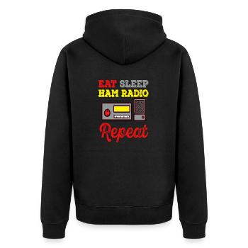 Amateurübertragung Eat Sleep Amateurfunk - Unisex Premium Bio Zip Hoodie - Schwarz - Hinten - Nico (187cm)