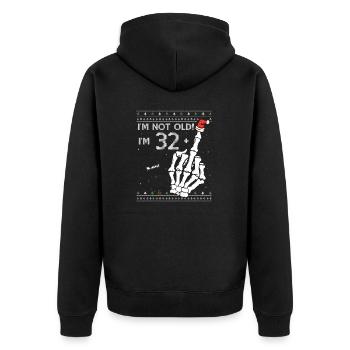 Ich bin 32 + 1 Mittelfinger - 33. Geburtstag Skelett - Unisex Premium Bio Zip Hoodie - Schwarz - Hinten - Nico (187cm)