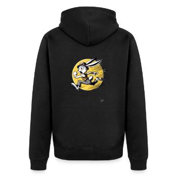 Retro Cartoon Laufender Hase - Unisex Premium Bio Zip Hoodie - Schwarz - Hinten - Nico (187cm)