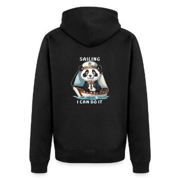 PANDA BEAR SAILING I CAN DO IT - Unisex Premium Organic Zip Hoodie - black - Back - Nico (187cm)