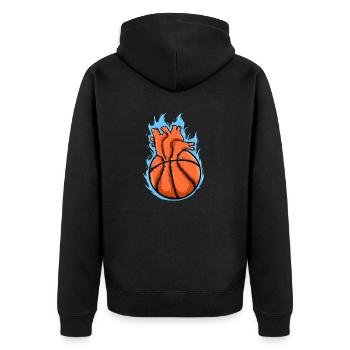 Sports Baller Flaming Heart Basketball - Unisex Premium Organic Zip Hoodie - black - Back - Nico (187cm)
