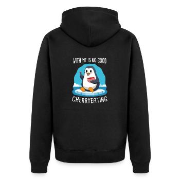 With Me is No Good Cherryeating Sprichwort - Unisex Premium Bio Zip Hoodie - Schwarz - Hinten - Nico (187cm)