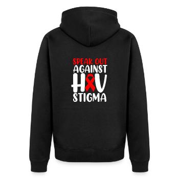 Speak Out Against HV Stigma Red Ribbon Funny HIV - Unisex Premium Organic Zip Hoodie - black - Back - Nico (187cm)