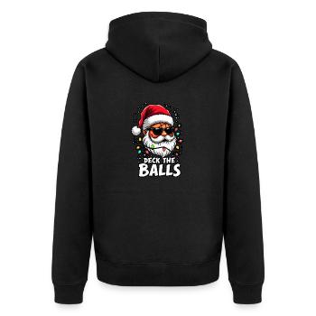 Basketball Im Weihnachtsmannkostüm-Deck The Balls - Unisex Premium Bio Zip Hoodie - Schwarz - Hinten - Nico (187cm)