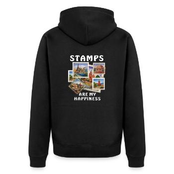 STAMPS ARE MY HAPPINESS - Unisex Premium Organic Zip Hoodie - black - Back - Nico (187cm)
