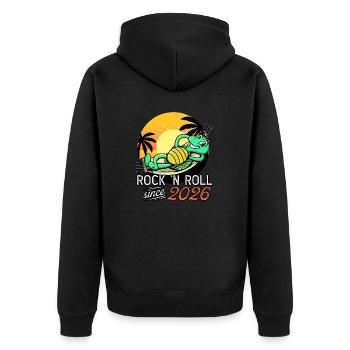 Turtle Rock N Roll seit 2026 Geburtstag - Unisex Premium Bio Zip Hoodie - Schwarz - Hinten - Nico (187cm)