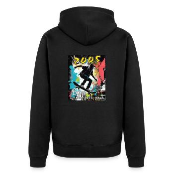 2005 SKAETER Born in the best year - Unisex Premium Bio Zip Hoodie - Schwarz - Hinten - Nico (187cm)