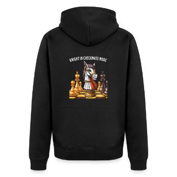 SCHACH KNIGHT IN CHECKMATE MODE - Unisex Premium Bio Zip Hoodie - Schwarz - Hinten - Nico (187cm)