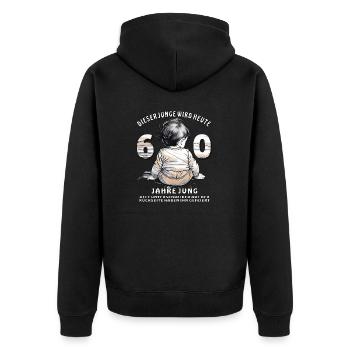 CHILD THIS BOY TURNS 60 TODAY - Unisex Premium Organic Zip Hoodie - black - Back - Nico (187cm)