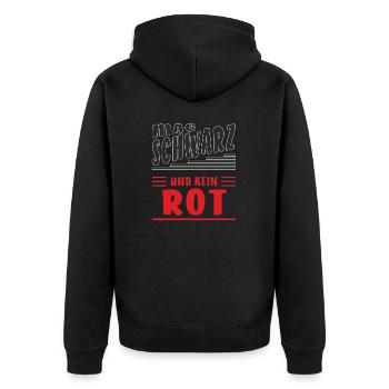 MAG SCHWARZ UND KEIN ROT - Unisex Premium Bio Zip Hoodie - Schwarz - Hinten - Nico (187cm)