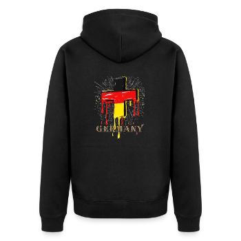 CHRISTLICHES KREUZ DEUTSCHLAND FLAGGE - Unisex Premium Bio Zip Hoodie - Schwarz - Hinten - Nico (187cm)
