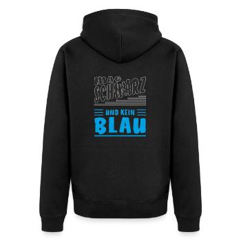 MAG SCHWARZ UND KEIN BLAU - Unisex Premium Bio Zip Hoodie - Schwarz - Hinten - Nico (187cm)