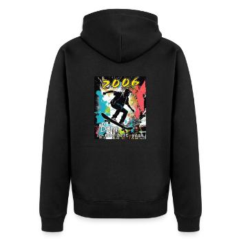 2006 SKAETER Born in the best year - Unisex Premium Bio Zip Hoodie - Schwarz - Hinten - Nico (187cm)